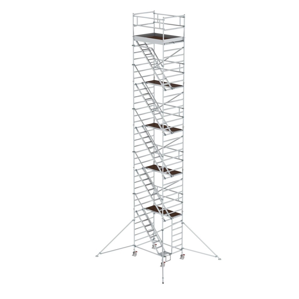 Illustration du produit: Munk Échafaudage roulant 1,35 x 1,80 m avec échelles inclinées & stabilisateurs Hauteur de plate-forme 10,35 m