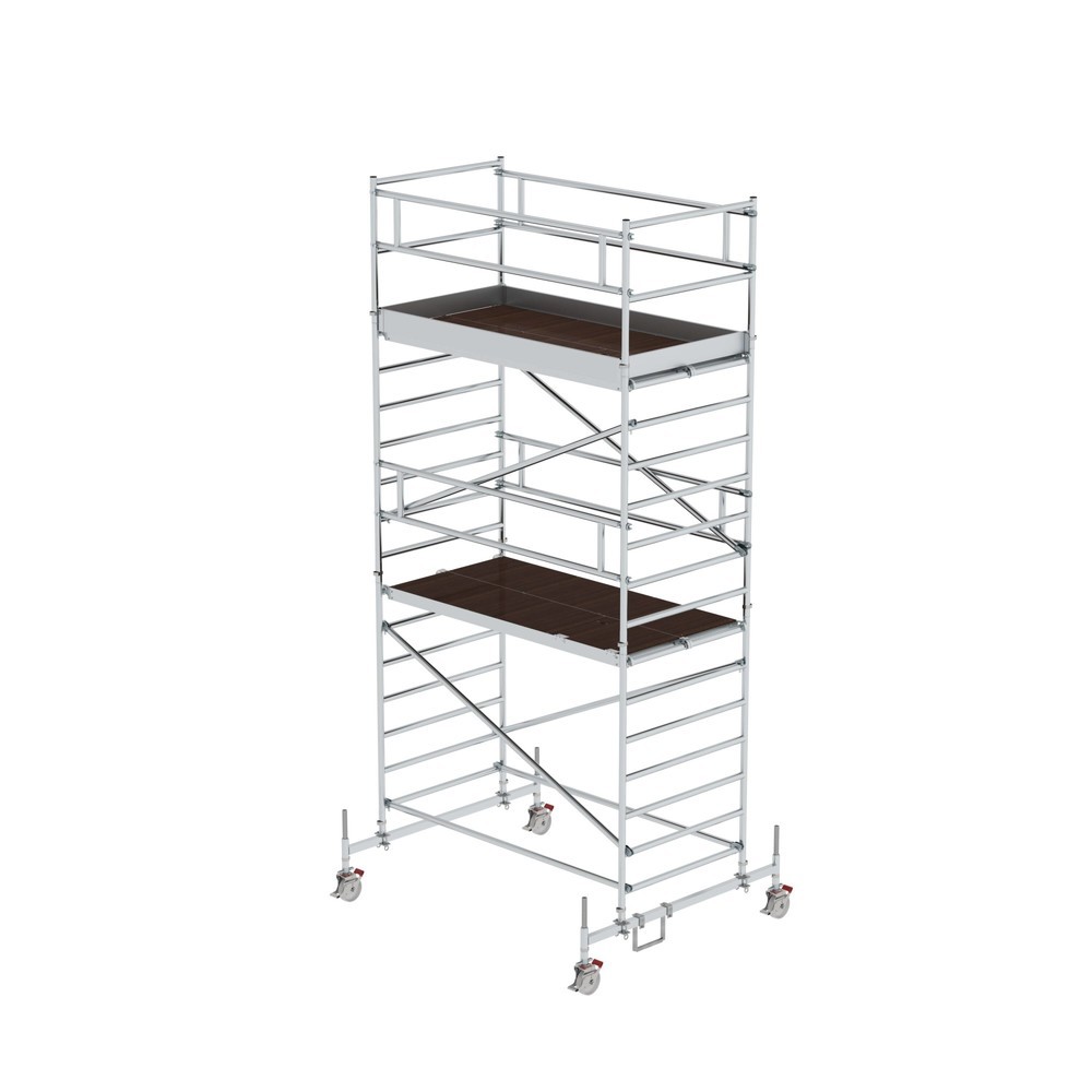 Illustration du produit: Munk Échafaudage roulant 1,35 x 2,45 m avec traverse mobile & double plate-forme Hauteur de plate-forme 4,35 m