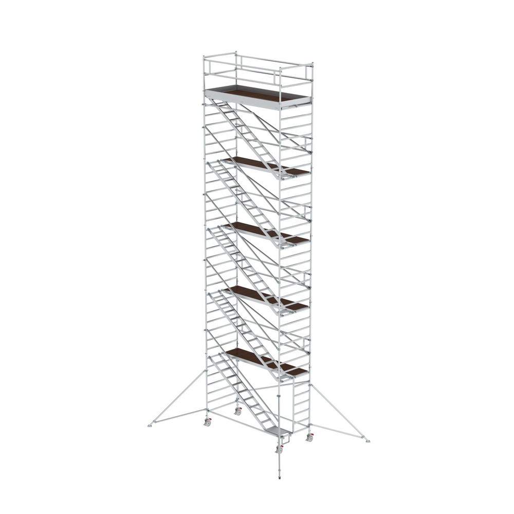 Illustration du produit: Munk Échafaudage roulant 1,35 x 3,0 m avec échelles inclinées & stabilisateurs Hauteur de plate-forme 10,35 m
