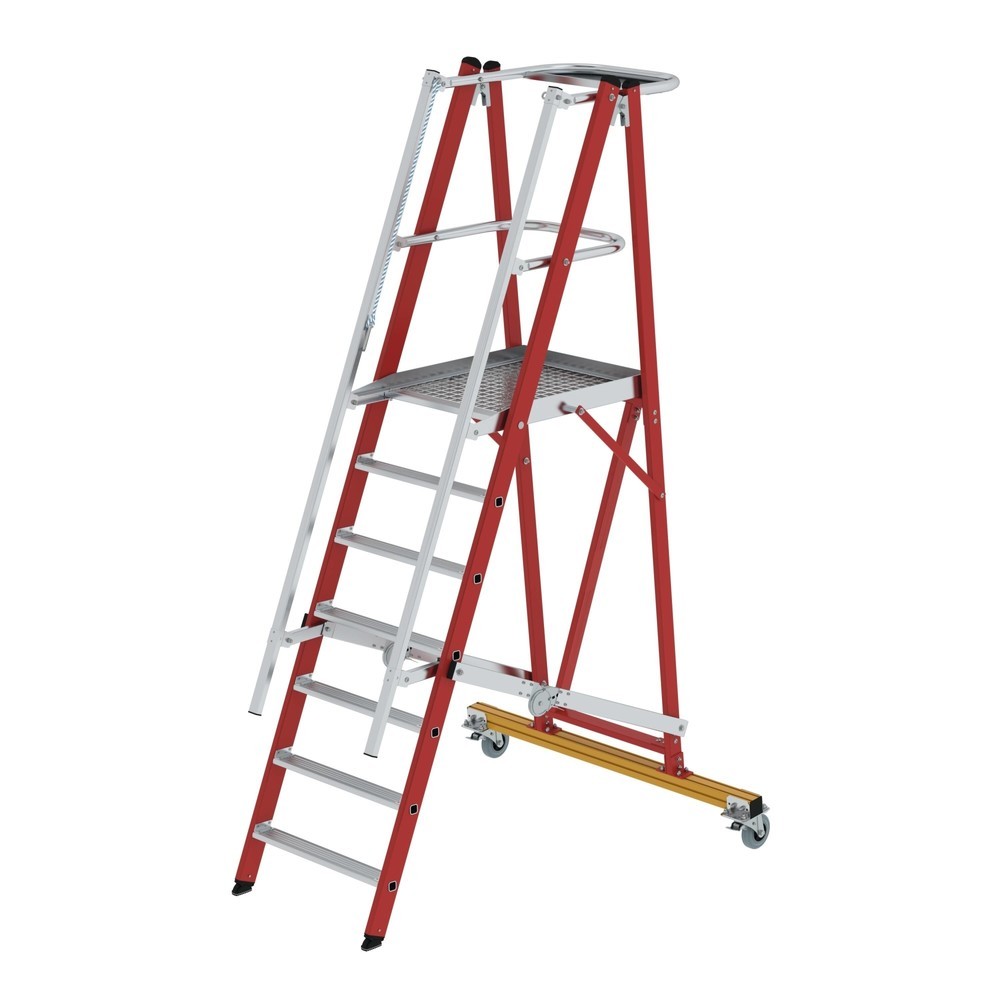 Produktabbildung Nr. 1: Munk Échelle à plate-forme PRV / alu pliable et mobile avec main courante en PRV, 7 marches