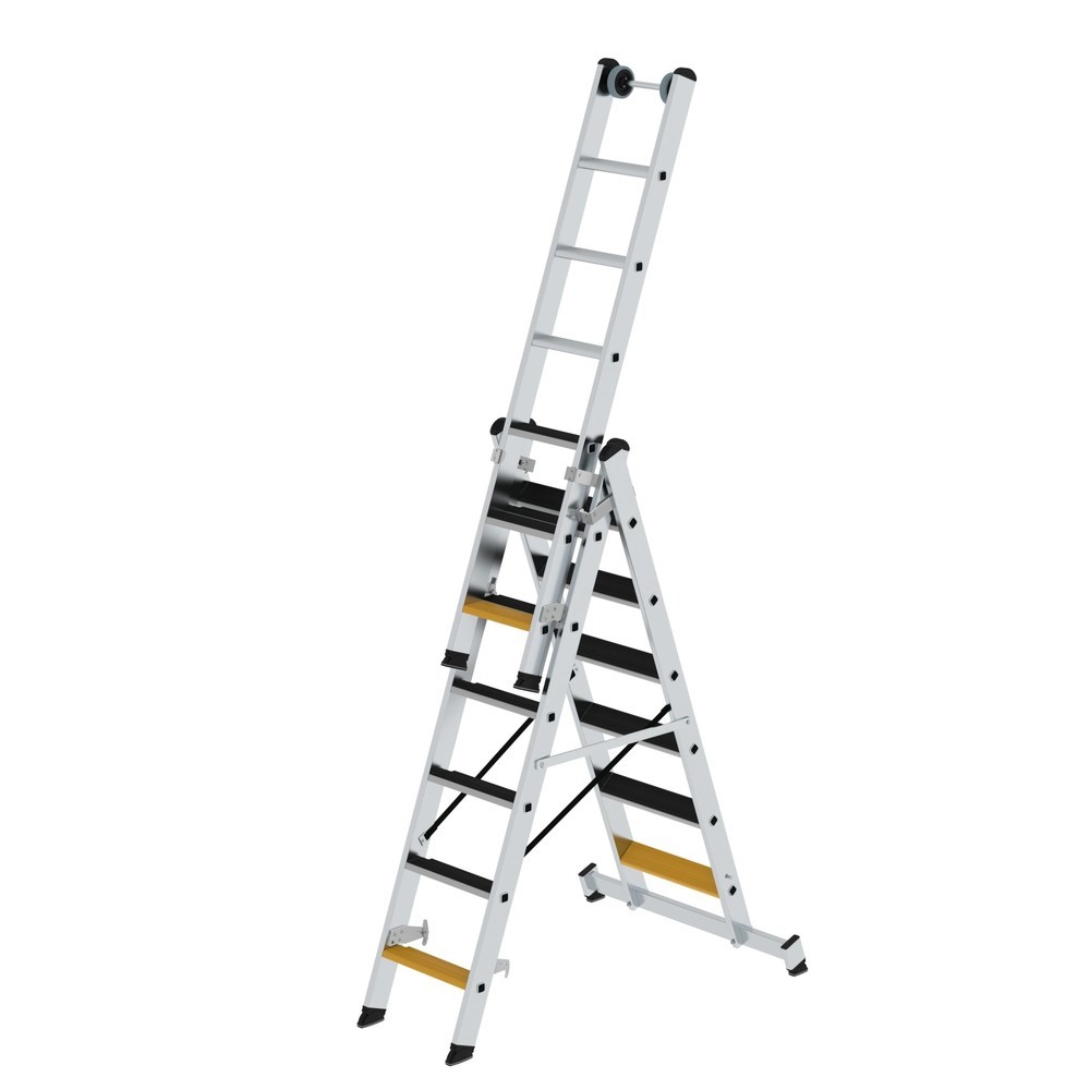 Illustration du produit: Munk Échelle polyvalente à marches 3 parties avec traverse nivello® et clip-step R13, 3x6 marches