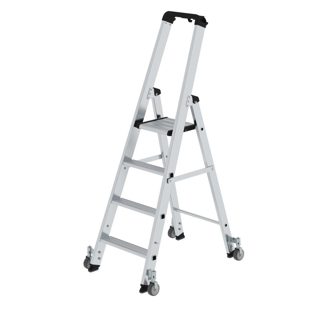 N° de l'image du produit 1 : Munk Escabeau double à marches accessible d'un côté avec roulettes, 4 marches