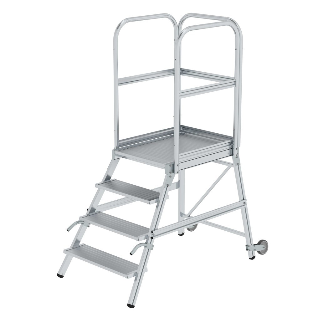 Produktabbildung Nr. 1: Munk Escalier à plate-forme avec marches accessibles d’un côté avec roulettes et poignées, en aluminium strié, 4 marches