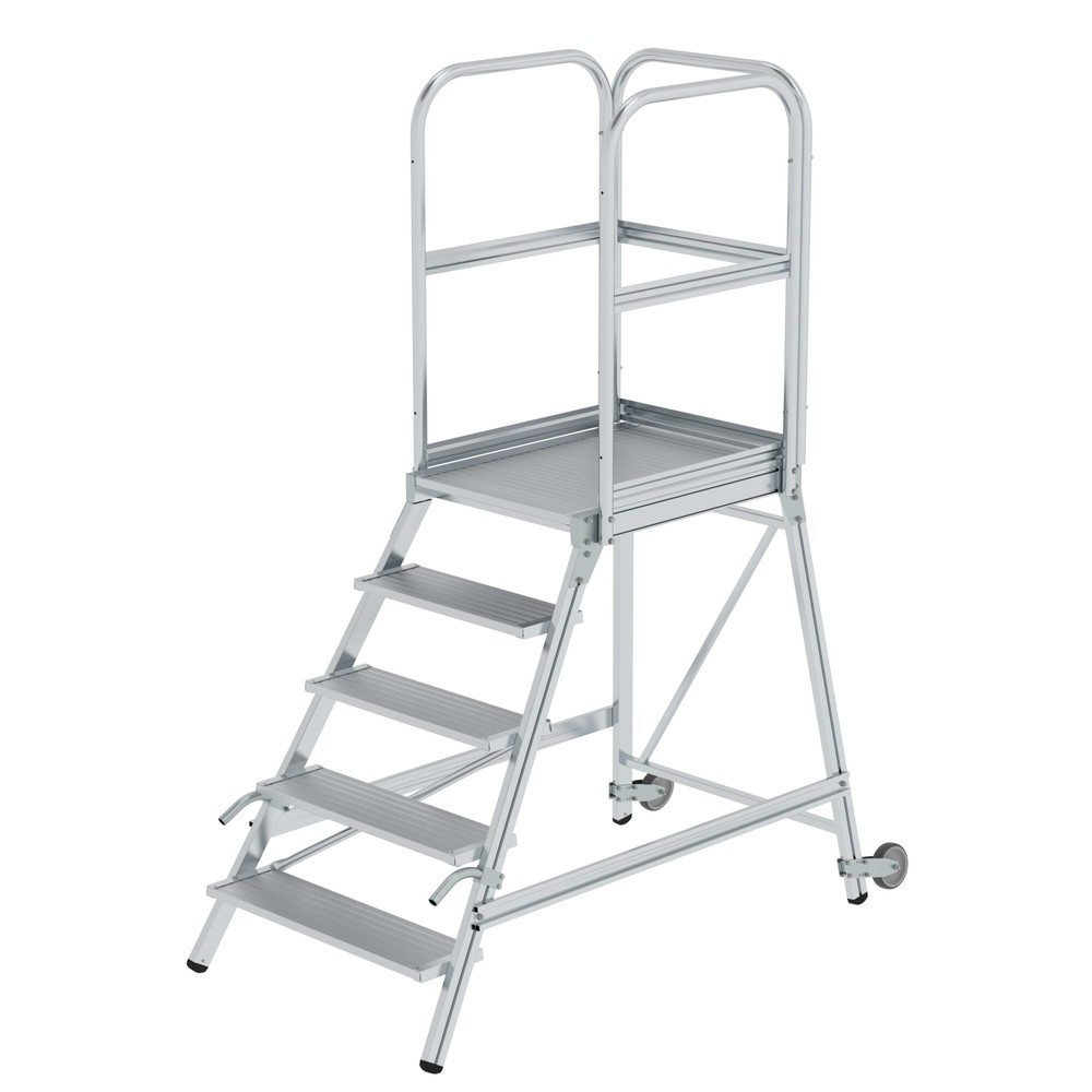 Produktabbildung Nr. 1: Munk Escalier à plate-forme avec marches accessibles d’un côté avec roulettes et poignées, en aluminium strié, 5 marches