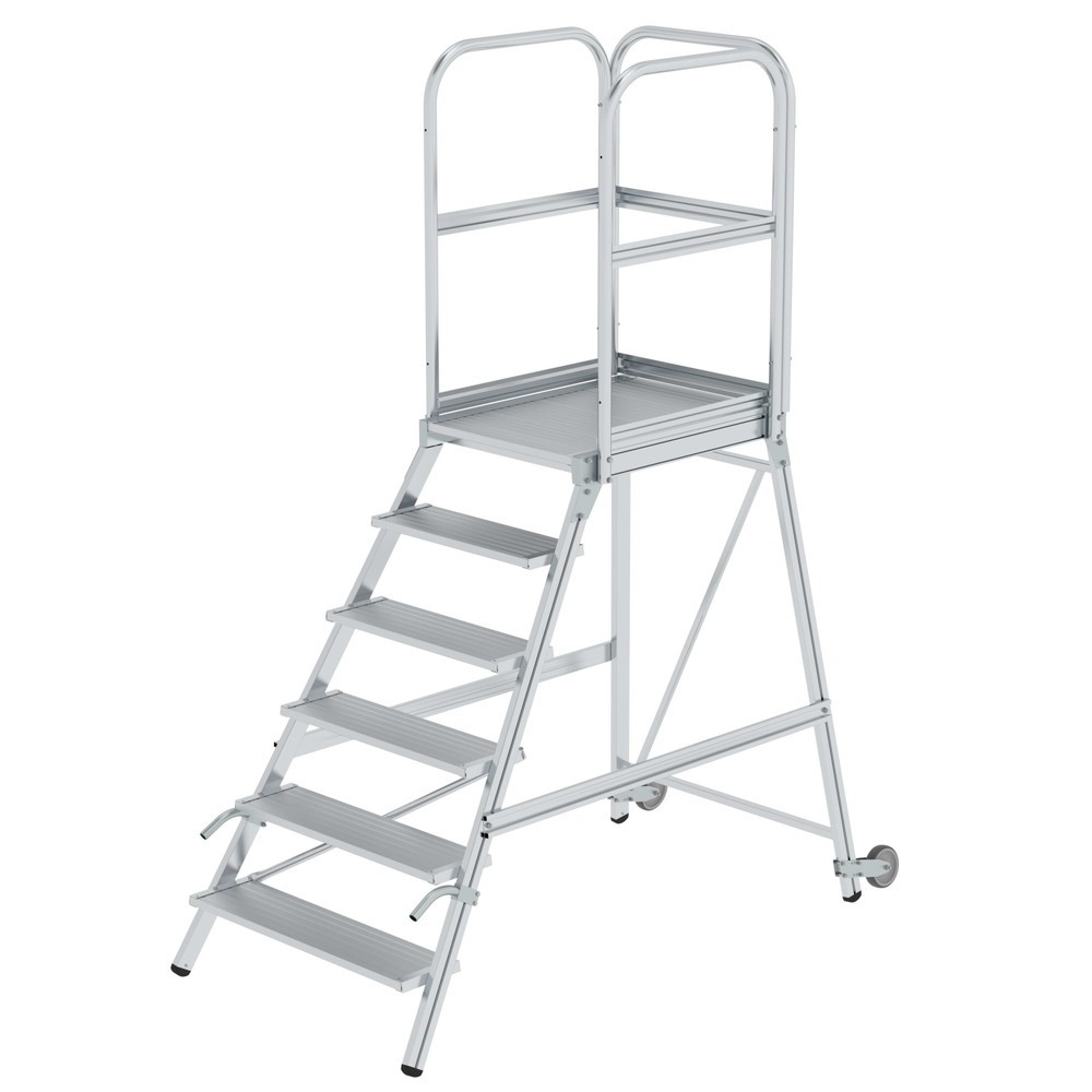 Produktabbildung Nr. 1: Munk Escalier à plate-forme avec marches accessibles d’un côté avec roulettes et poignées, en aluminium strié, 6 marches