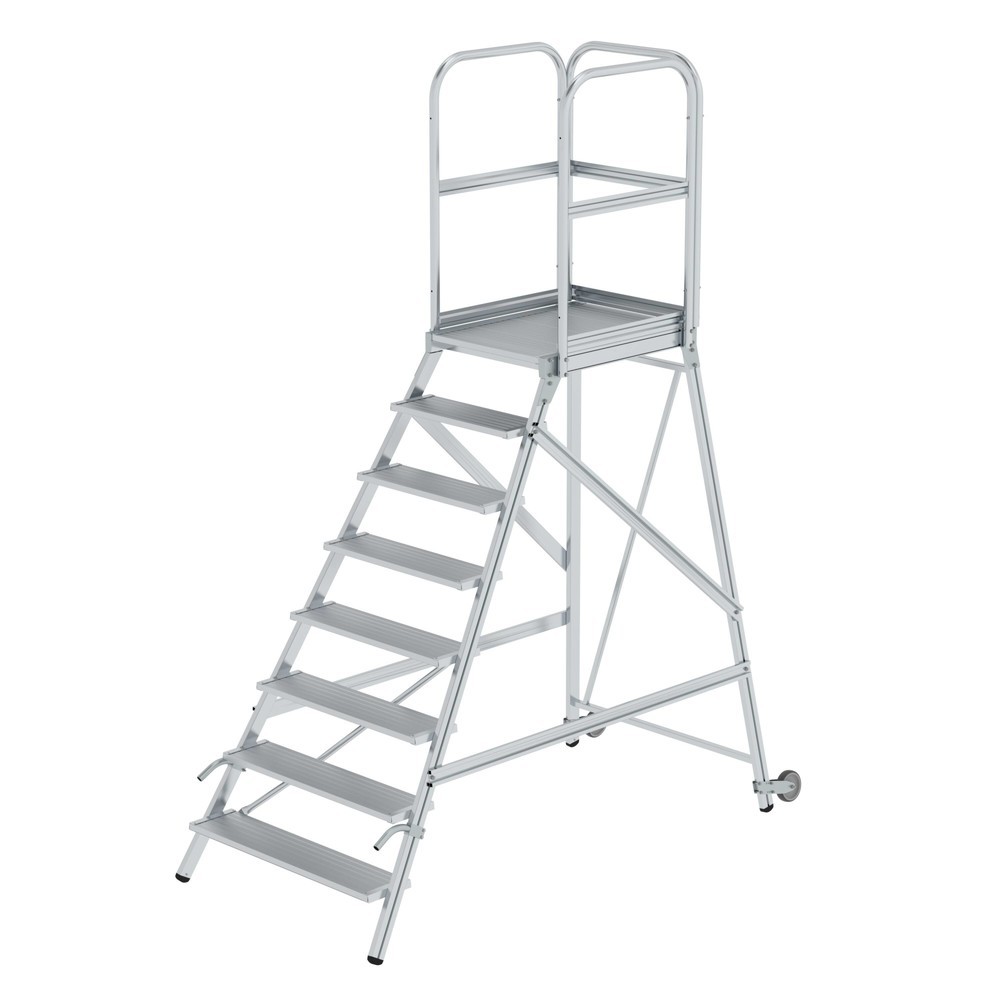 Produktabbildung Nr. 1: Munk Escalier à plate-forme avec marches accessibles d’un côté avec roulettes et poignées, en aluminium strié, 8 marches