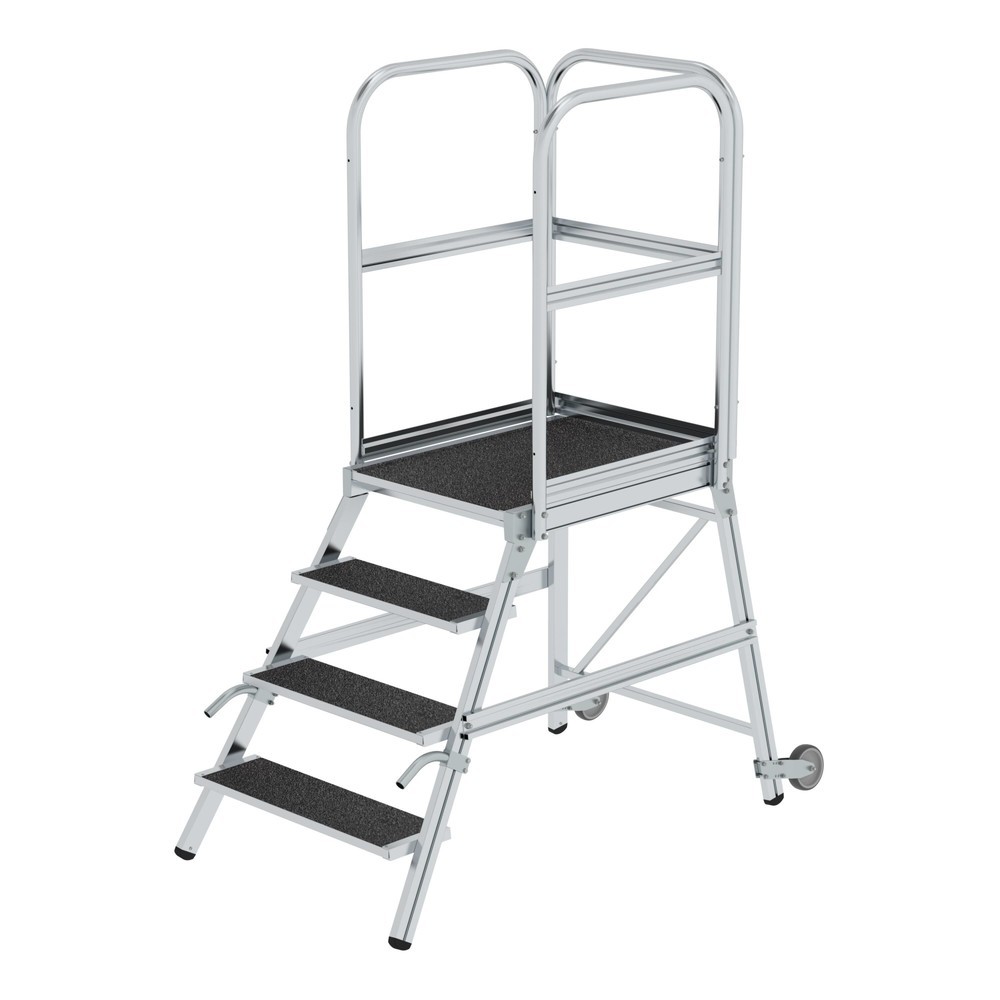 Illustration du produit: Munk Escalier à plate-forme avec marches accessibles d’un côté, avec roulettes et poignées, revêtement en corindon R13, 4 marches
