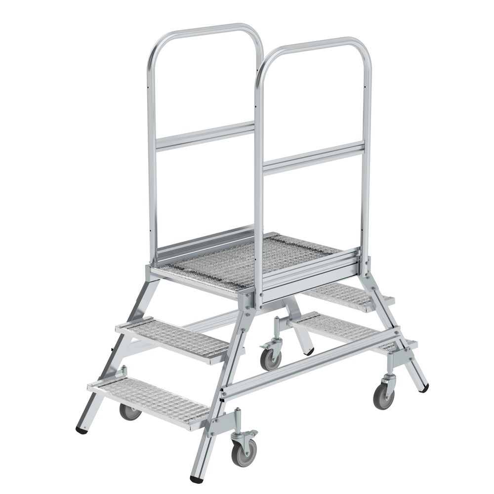 N° de l'image du produit 1 : Munk Escalier à plate-forme avec marches accessibles des deux côtés et roulettes à ressort, en caillebotis en acier, 3 marches