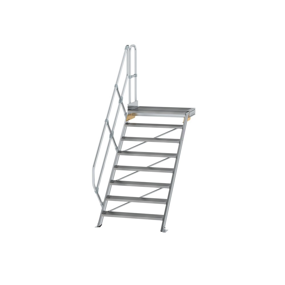 Illustration du produit: Munk Escalier avec plate-forme 45°, largeur de marche 1000 mm, 8 marches, aluminium strié