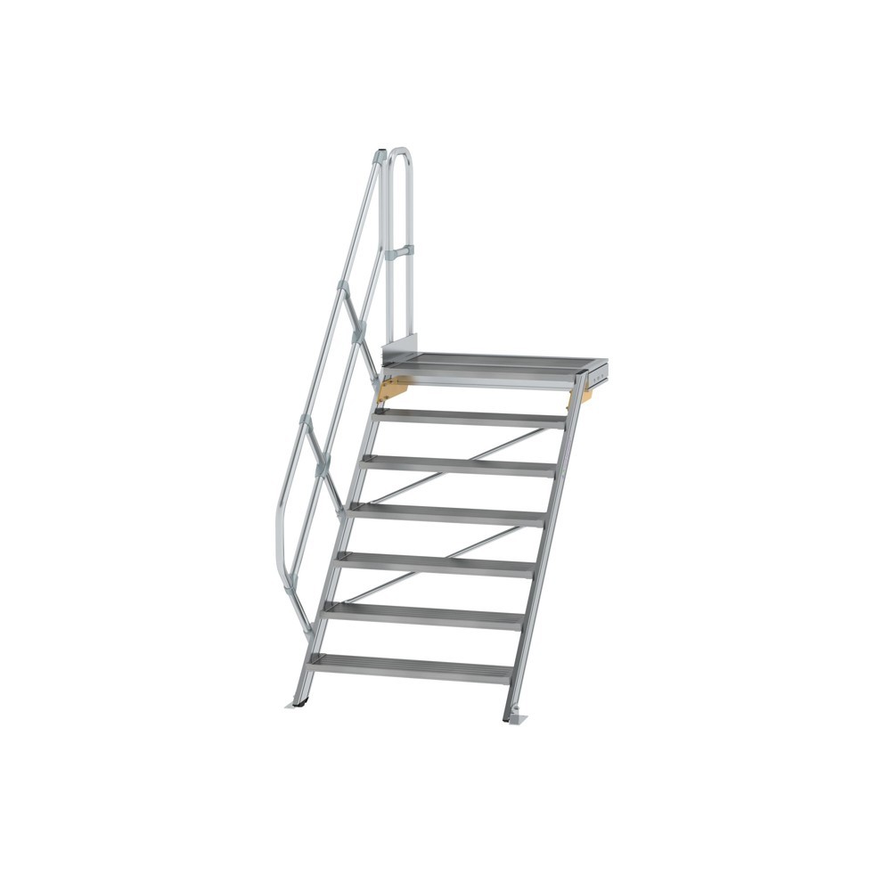 Illustration du produit: Munk Escalier avec plate-forme 45°, largeur de marche 1000 mm, 7 marches, aluminium strié