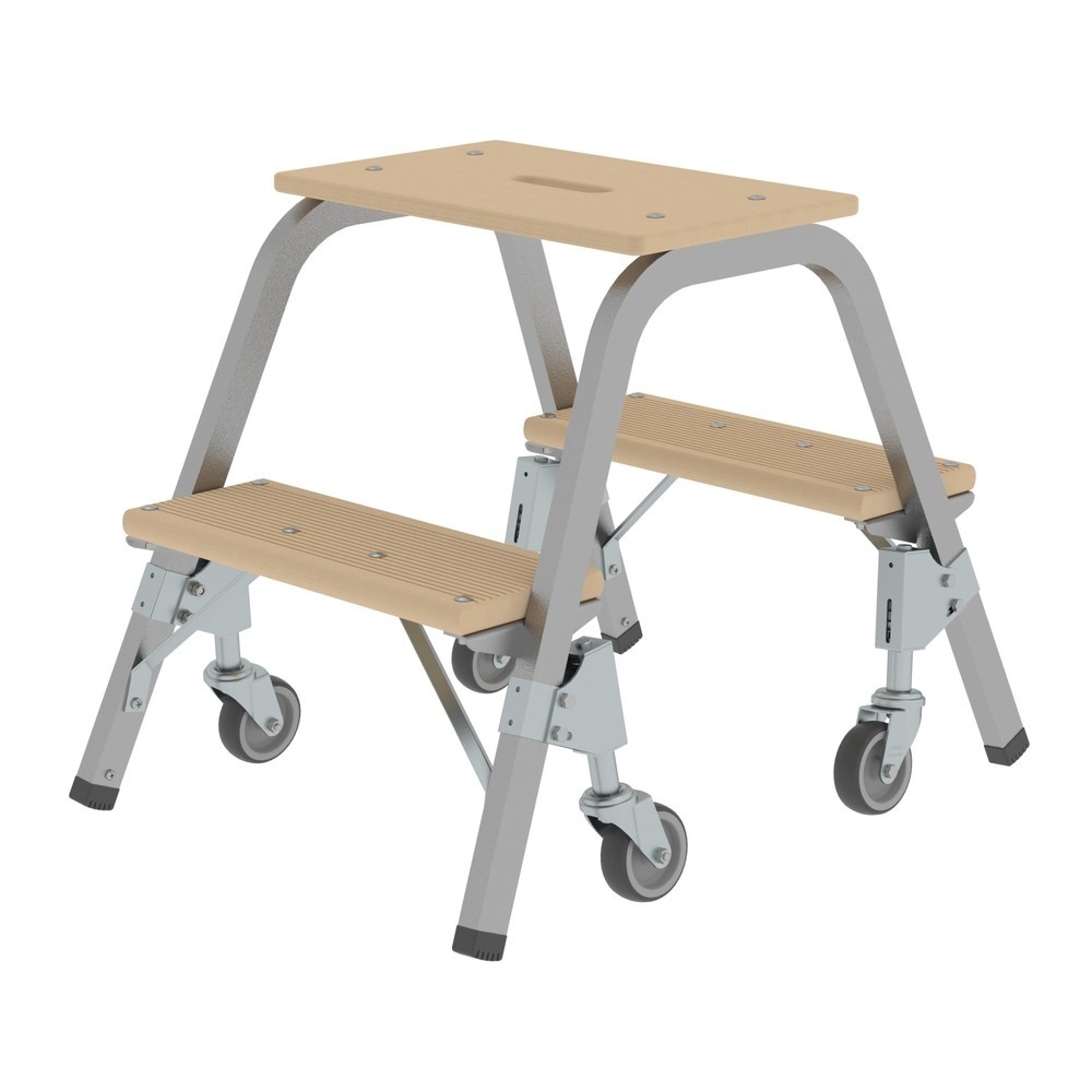 Illustration du produit: Munk Marchepied acier-bois avec roues directrices, 2x2 marches