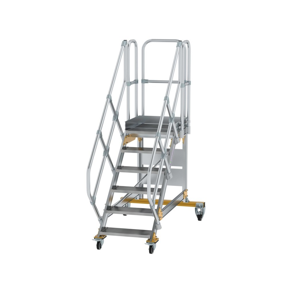 Produktabbildung: Munk Plattformtreppe 45° fahrbar Stufenbreite 600 mm 6 Stufen Aluminium geriffelt