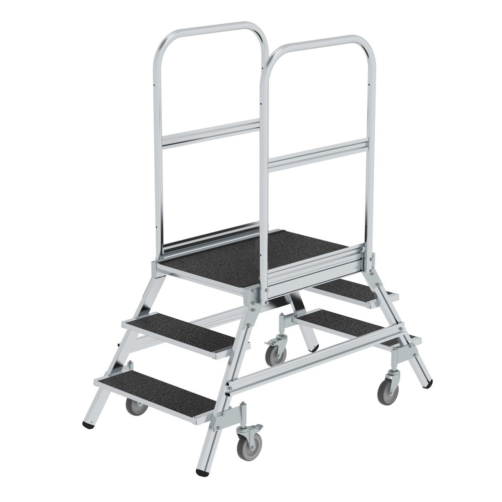 Produktabbildung: Munk Podesttreppe beids. begehbar mit Federrolle Korundbeschichtung R13 3 Stufen