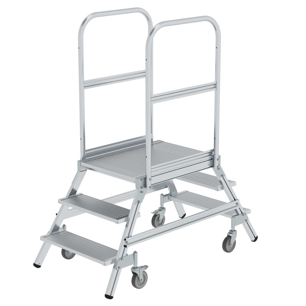 Produktabbildung: Munk Podesttreppe beidseitig begehbar mit Federrollen Aluminium geriffelt 3 Stufen