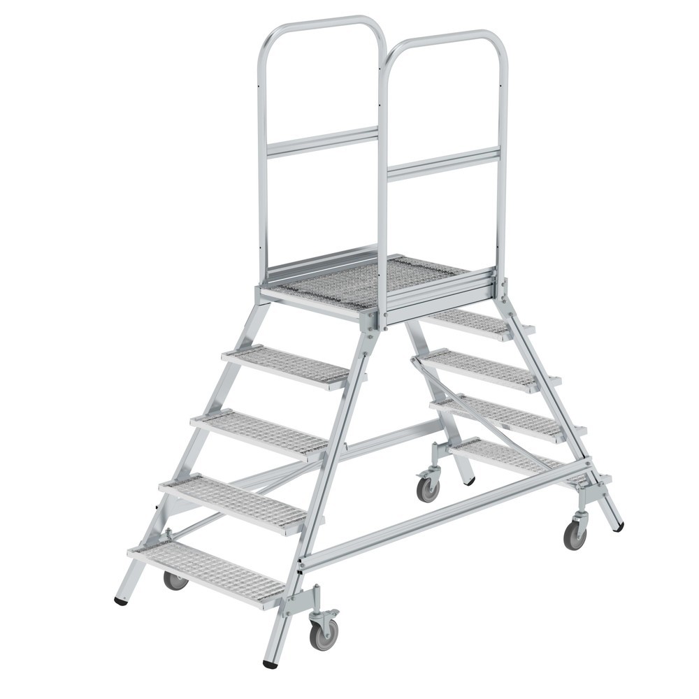 Produktabbildung Nr. 1: Munk Podesttreppe beidseitig begehbar mit Federrollen Stahl Gitterrost 5 Stufen