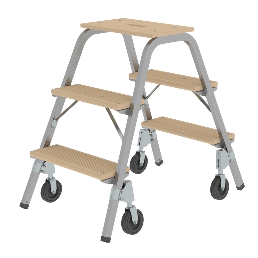 Produktabbildung: Munk Stahl-Holz-Tritt mit Bockrollen 2x3 Stufen