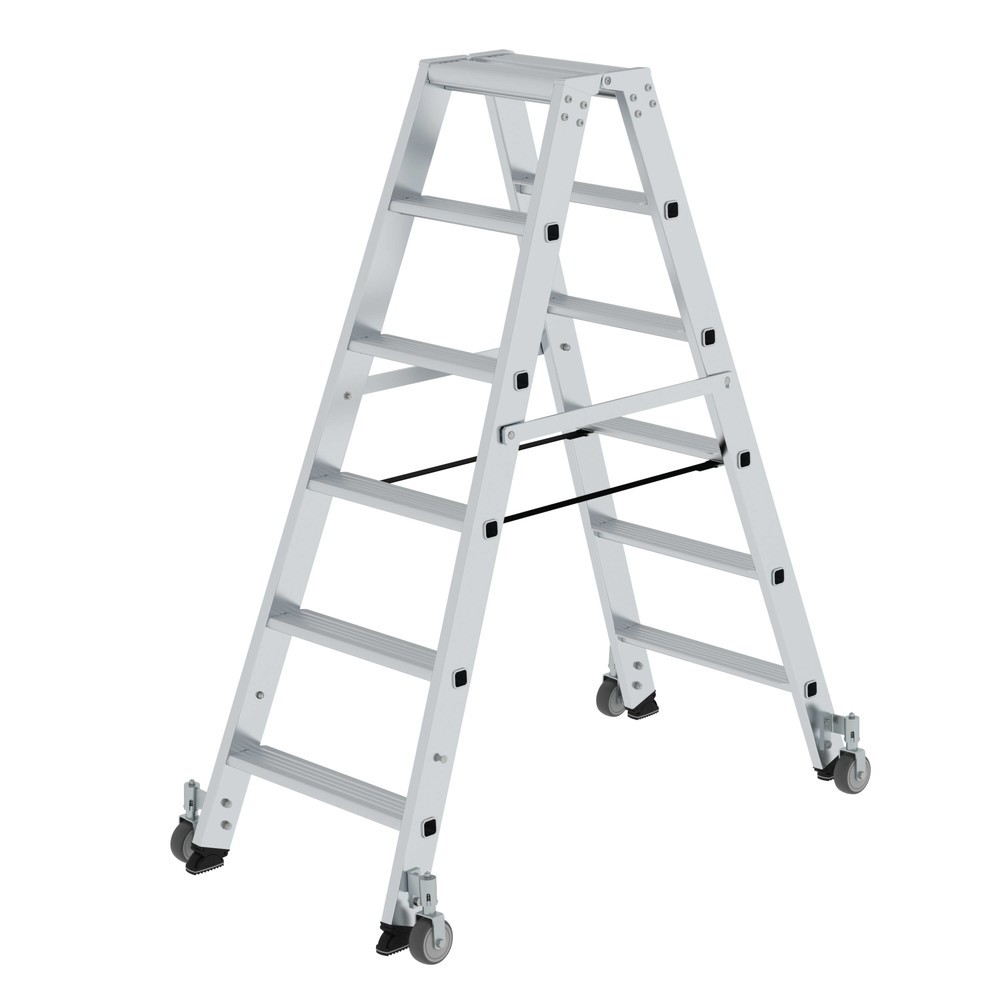 Produktabbildung: Munk Stufen-Stehleiter beidseitig begehbar mit Rollen 2x6 Stufen