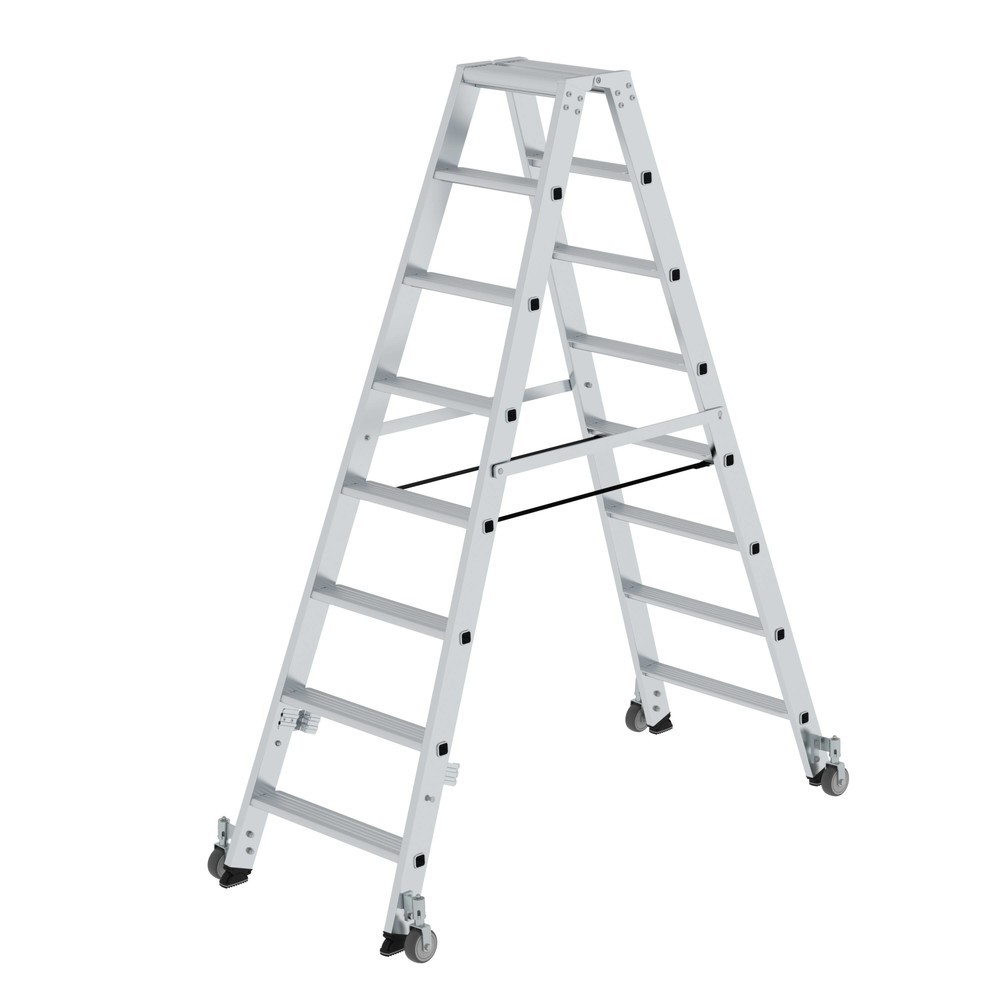 Produktabbildung: Munk Stufen-Stehleiter beidseitig begehbar mit Rollen 2x8 Stufen