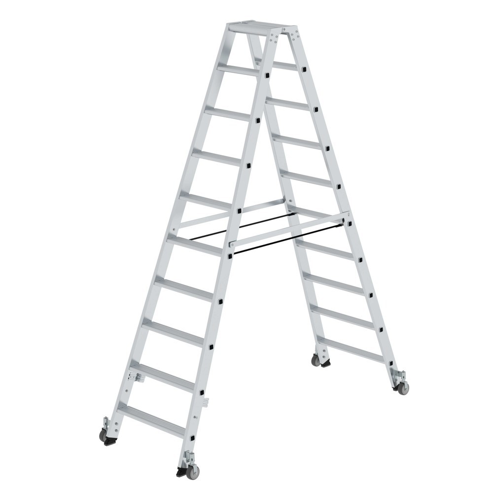 Produktabbildung: Munk Stufen-Stehleiter beidseitig begehbar mit Rollen 2x10 Stufen