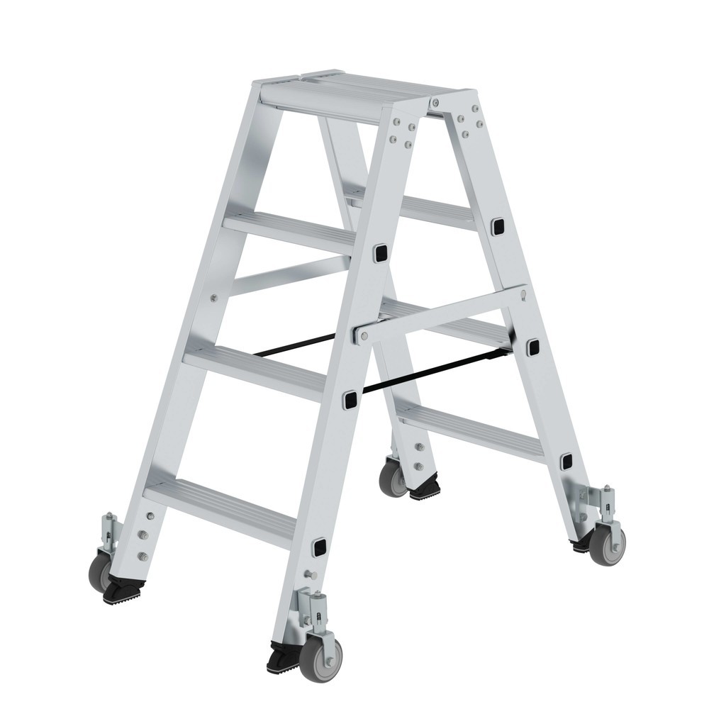Produktabbildung: Munk Stufen-Stehleiter beidseitig begehbar mit Rollen 2x4 Stufen