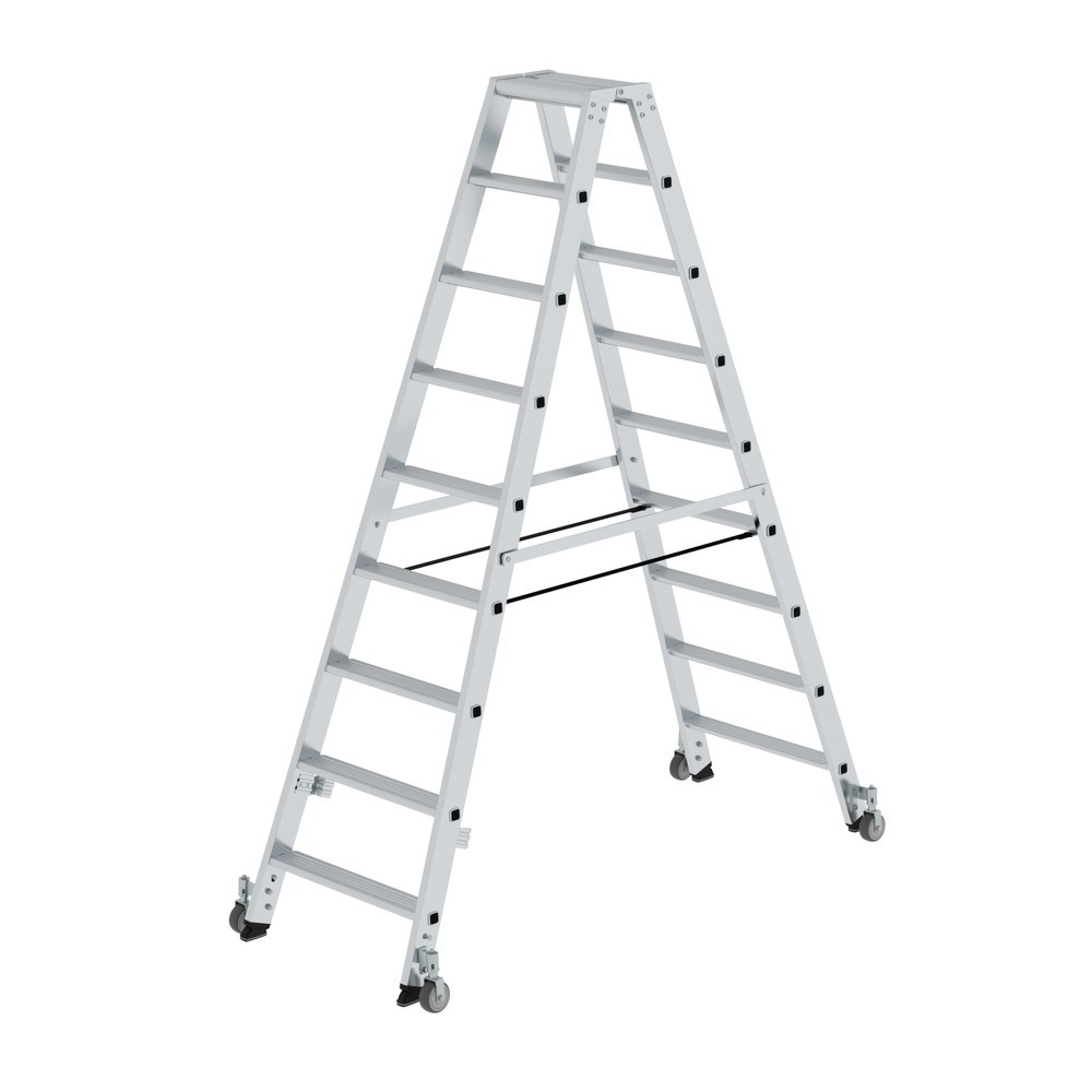 Produktabbildung: Munk Stufen-Stehleiter beidseitig begehbar mit Rollen 2x9 Stufen
