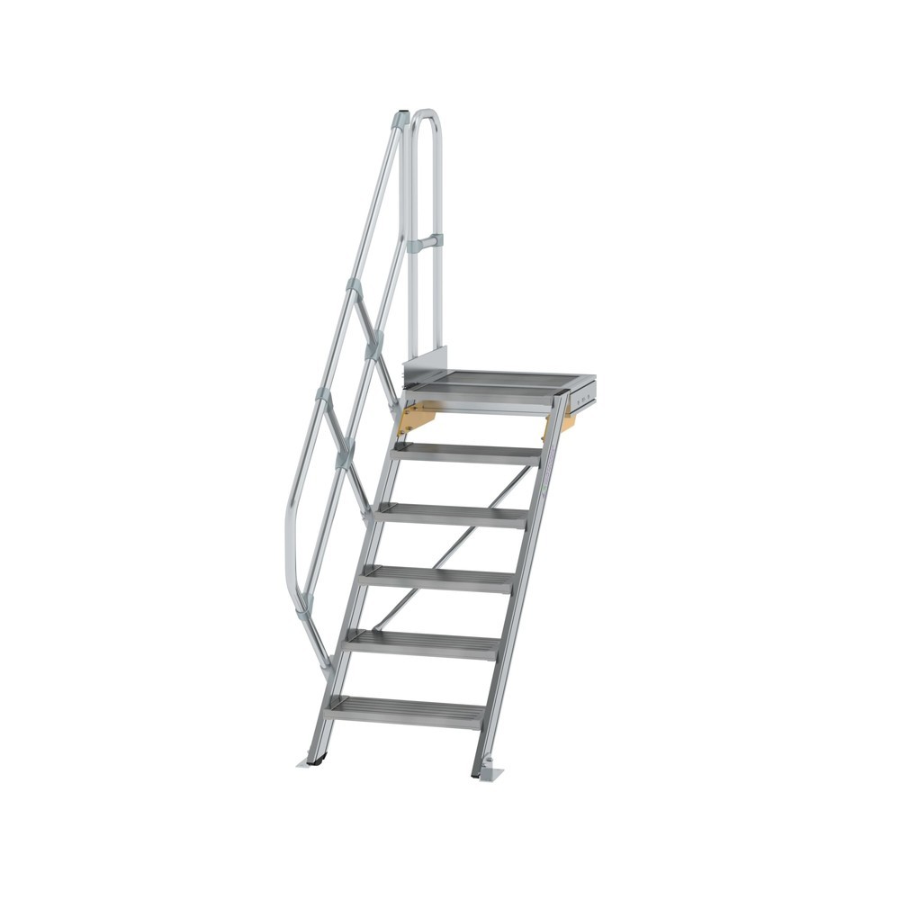 Produktabbildung: Munk Treppe mit Plattform 45° Stufenbreite 600 mm 6 Stufen Aluminium geriffelt