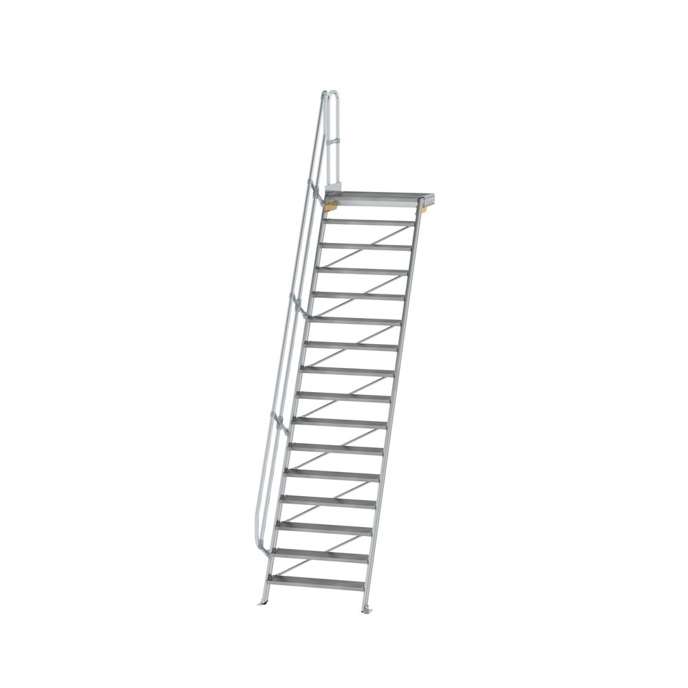 Produktabbildung: Munk Treppe mit Plattform 60° Stufenbreite 1000 mm 16 Stufen Aluminium geriffelt