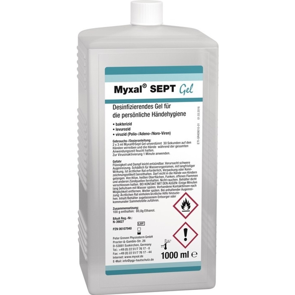 Produktabbildung: MYXAL Handdesinfektionsgel MYXAL® SEPT GEL, 1 l, 1000ml Hartflasche