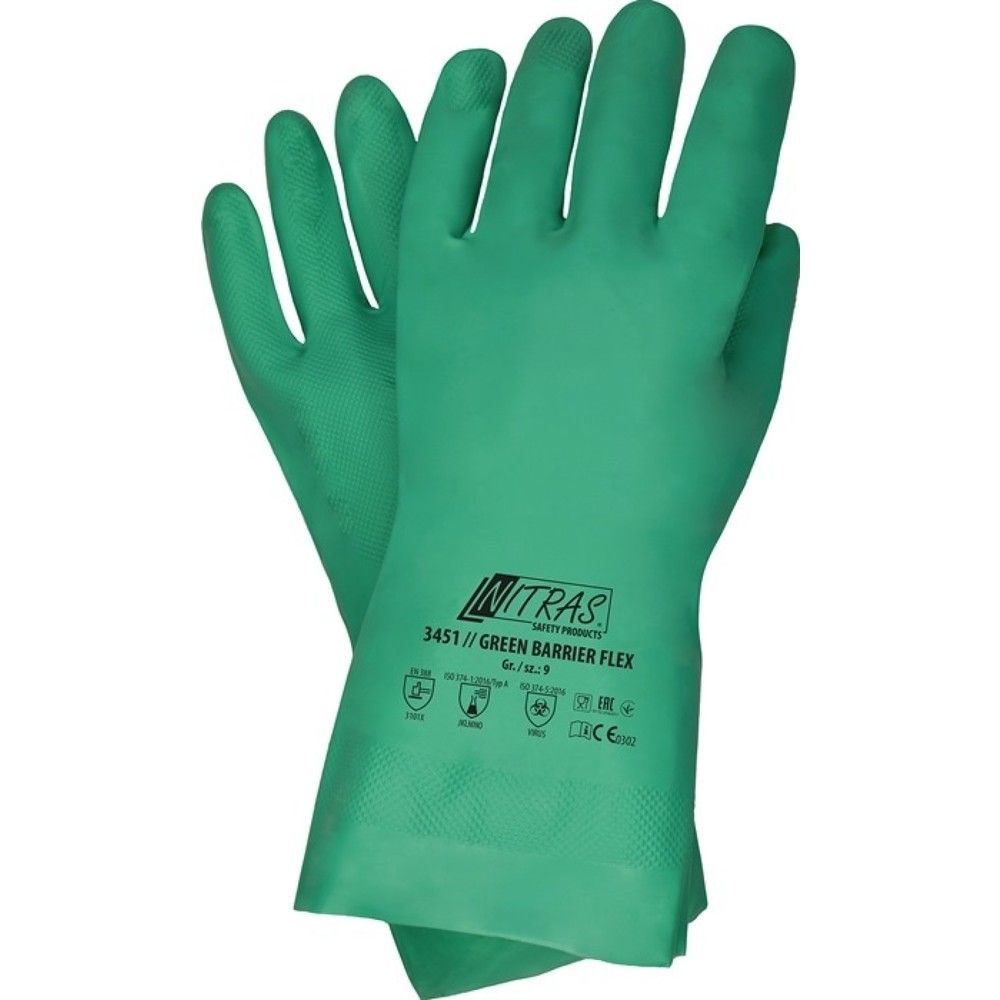 Produktabbildung: NITRAS Chemikalienschutzhandschuhe Green Barrier Flex, EN 388, Grösse 9 grün, PSA-Kategorie III