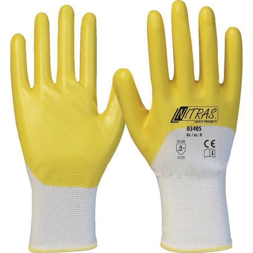 Produktabbildung: NITRAS Handschuhe 03405 Gr.10 weiss/gelb PES