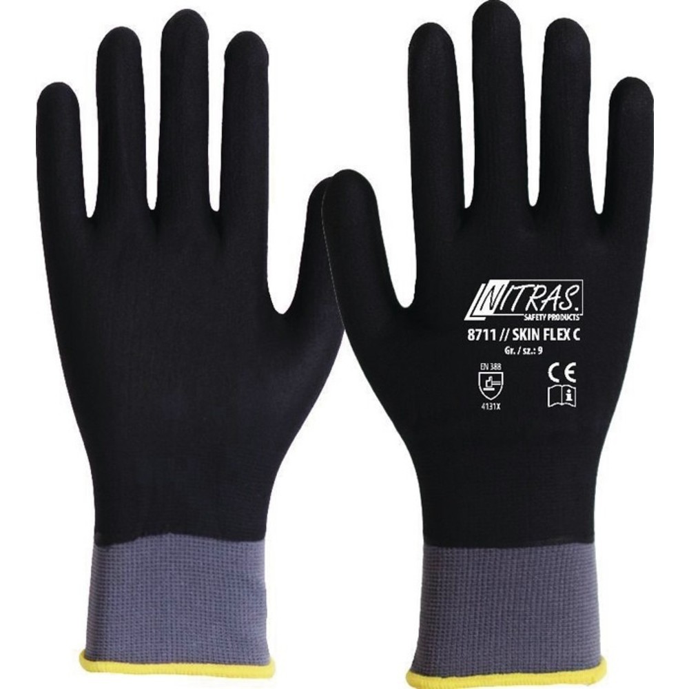 Produktabbildung: NITRAS Handschuhe SKIN FLEX C Gr.9 grau/schwarz