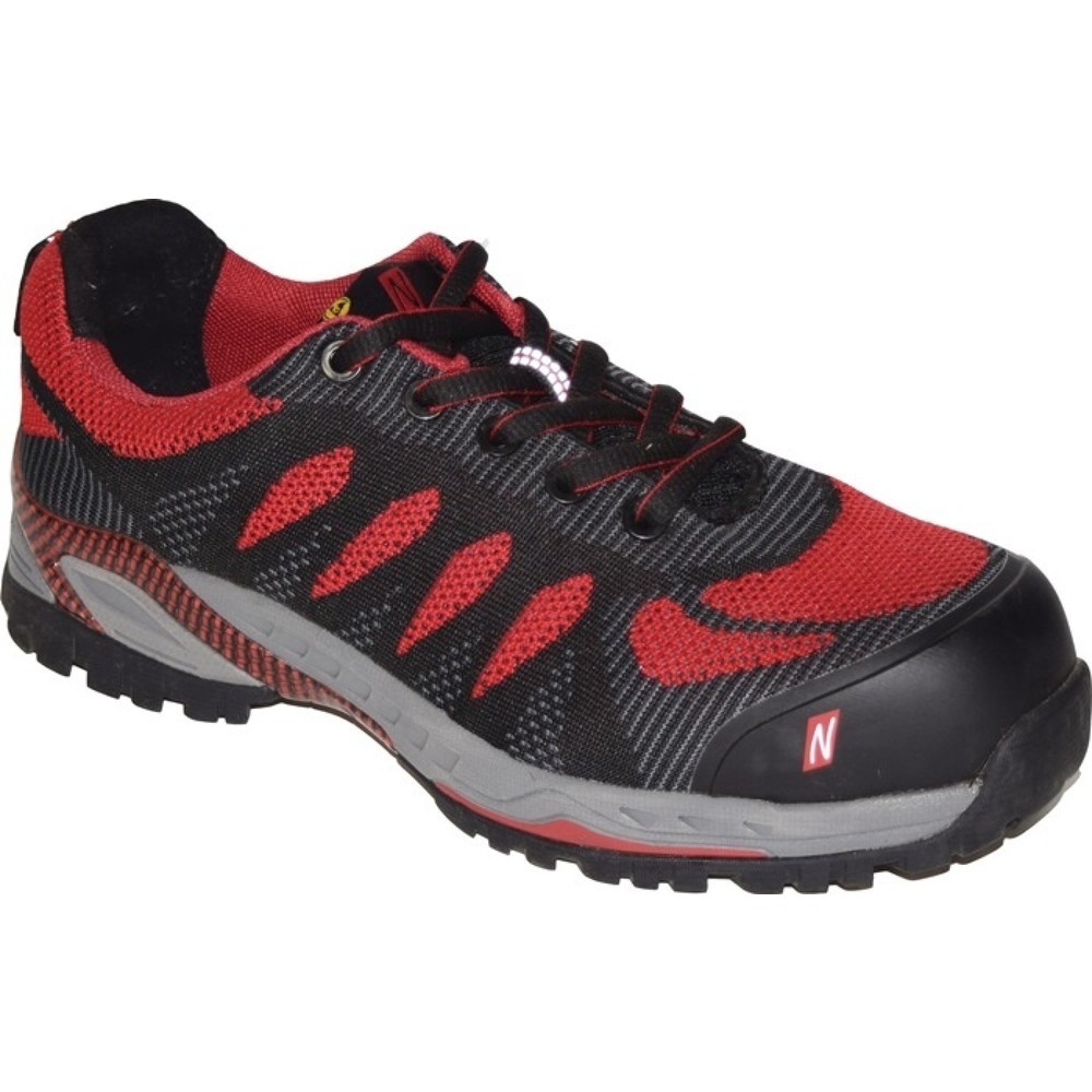 Produktabbildung: NITRAS Sicherheitsschuh PRO STEP, S1P SRC ESD EN ISO 20345, EN 61340-4-3, Grösse 43 schwarz/rot, Textil