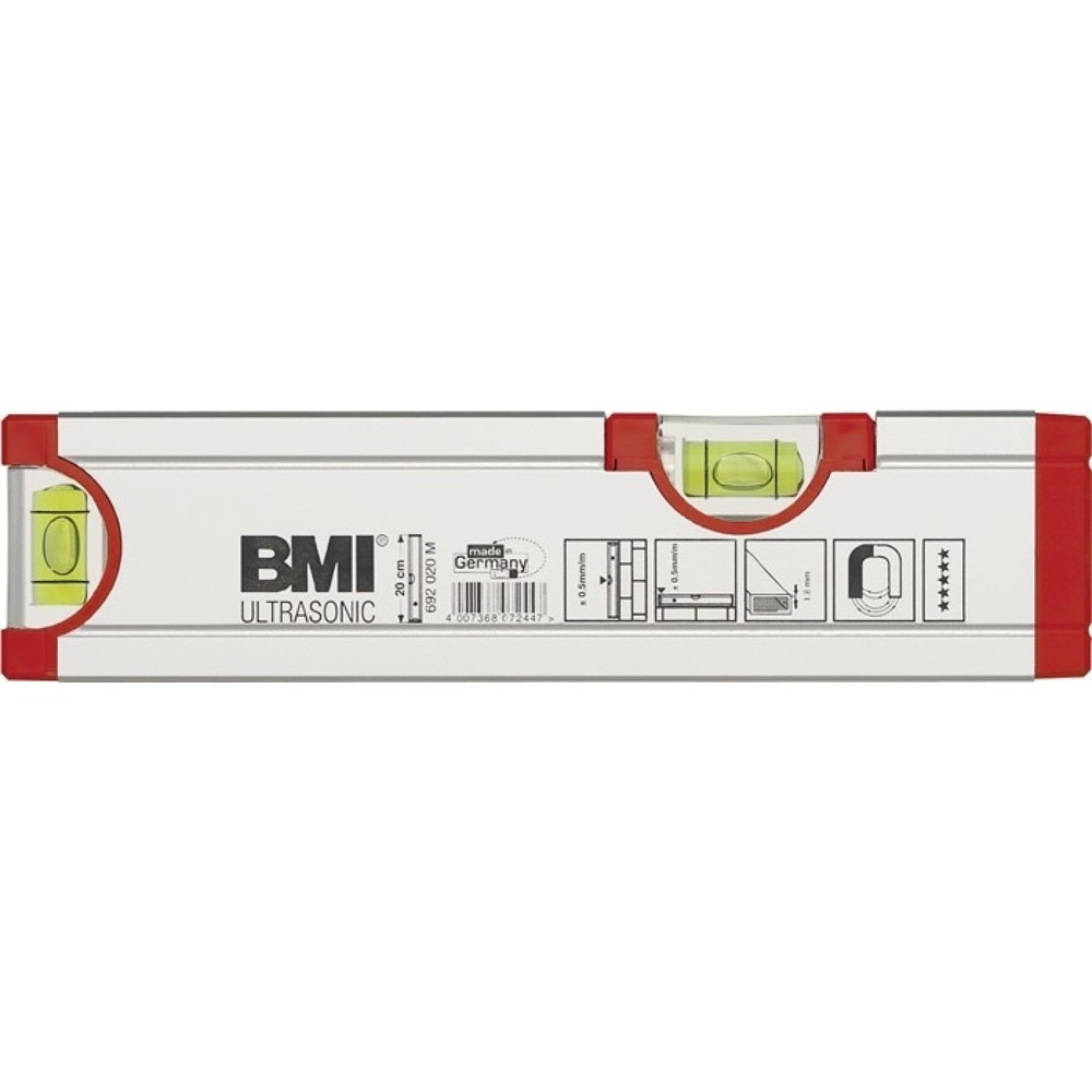 Illustration du produit: Niveau à bulles ULTRASONIC 20 cm aluminium argent ± 0,5 mm/m avec aimant BMI