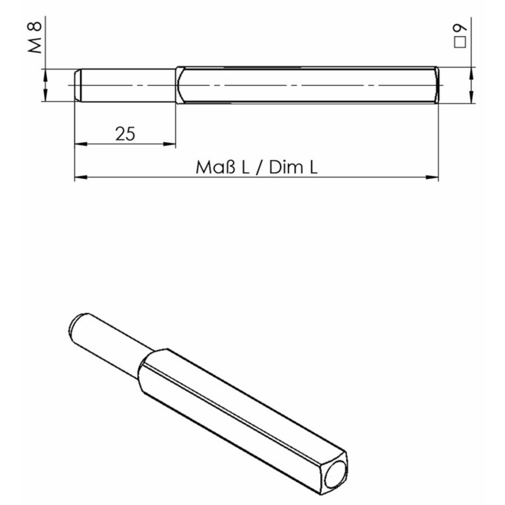 Produktabbildung: OGRO FS-Wechselstift OGRO 115 FS, Vierkant 9 x 75 mm, Vollstift