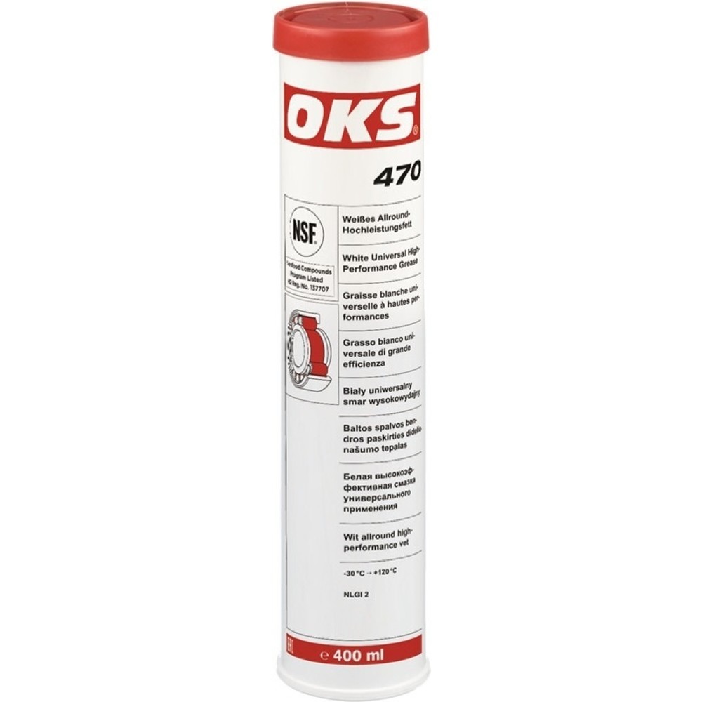 Produktabbildung: OKS Weisses Allround-Hochleistungsfett OKS 470, NSF H2, weiss, Kartusche, 400 ml