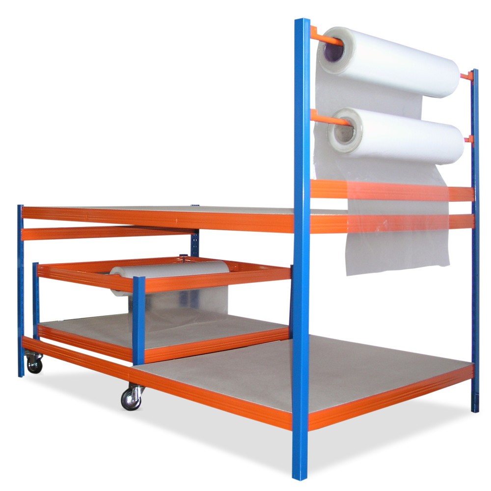 Produktabbildung: Packtischstation BASIC mit Rollenhalter und Rollwagen, TK 300 kg