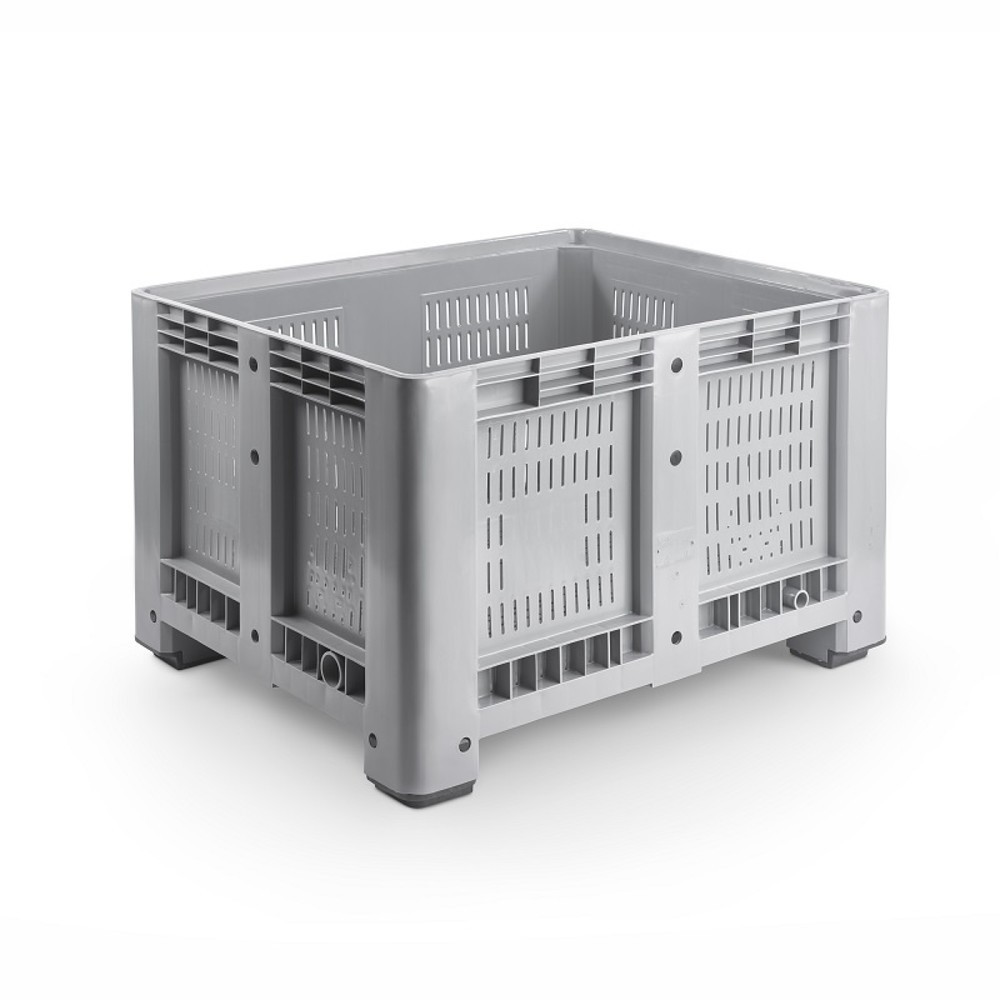 Produktabbildung: Palettenbox L, grau, 1200x1000x760 mm, durchbrochen, mit 4 Füssen