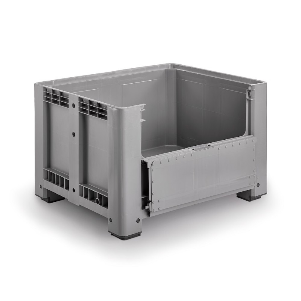 Produktabbildung: Palettenbox L, grau, 1200x1000x760 mm, geschlossen, mit Entnahmeklappe und 4 Füssen