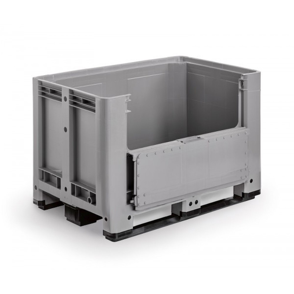 Produktabbildung: Palettenbox M, 1200x800x780 mm, geschlossen, mit Entnahmeklappe und 3 Kufen
