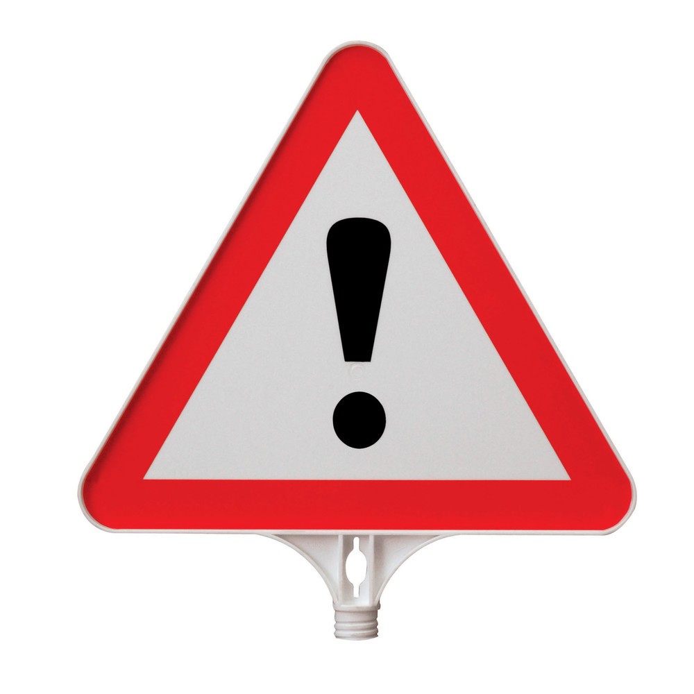 Illustration du produit: Panneau d’information « Attention », triangulaire, pour cône de signalisation et poteau de barrage, longueur des côtés : 390 mm
