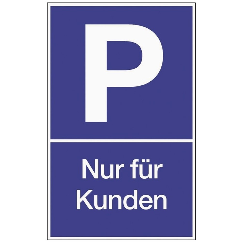 Produktabbildung: Parkplatzbeschilderung, L250xB400 mm, Parken für Kunden, Kunststoff blau/weiss