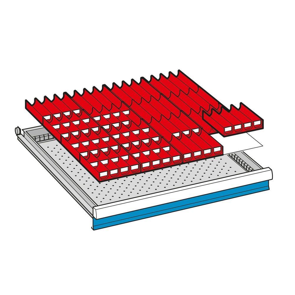 Illustration du produit: Paroi de séparation pour armoires à tiroirs LISTA, 4 parois à fentes, 21 plaquettes de séparation, pour hauteur 50 mm