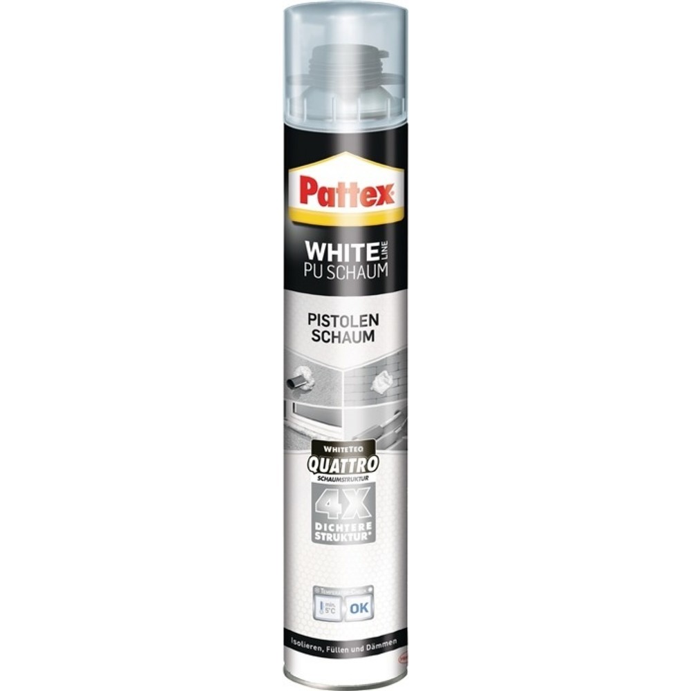Produktabbildung: PATTEX 1K-Pistolenschaum White Line PUS75 750 ml B2 weiss m.Einw.-Handsch.Dose