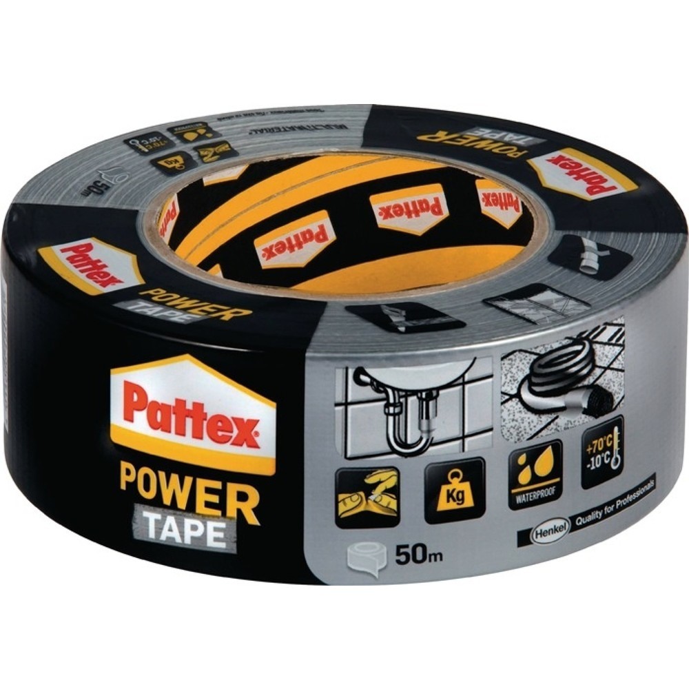 Produktabbildung: PATTEX Gewebeband Power-Tape, Länge 50 m Breite 50 mm, silber-grau, Rolle