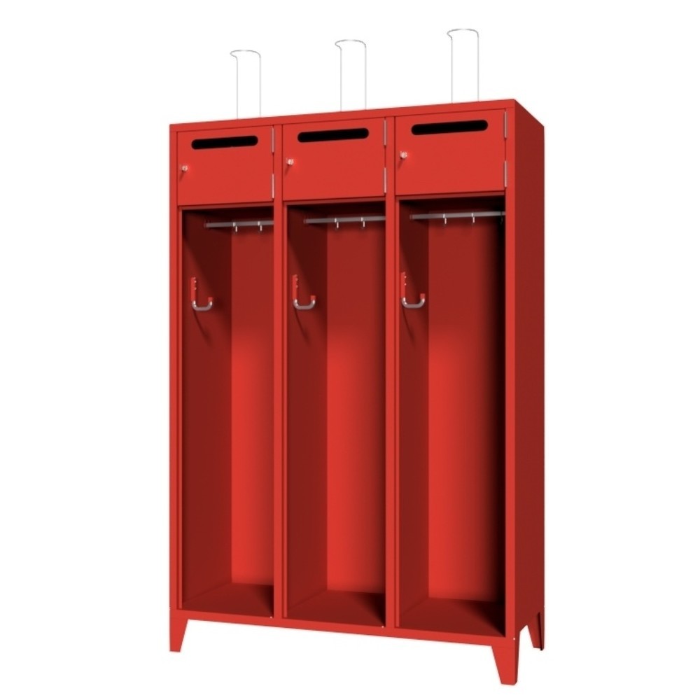 Produktabbildung Nr. 2: PAVOY Feuerwehrschrank mit Edelstahl-Helmhalter, Füsse, 3tlg., AB 400, Schliessfachtüren mit Einwurfschlitz und Zylinderschloss