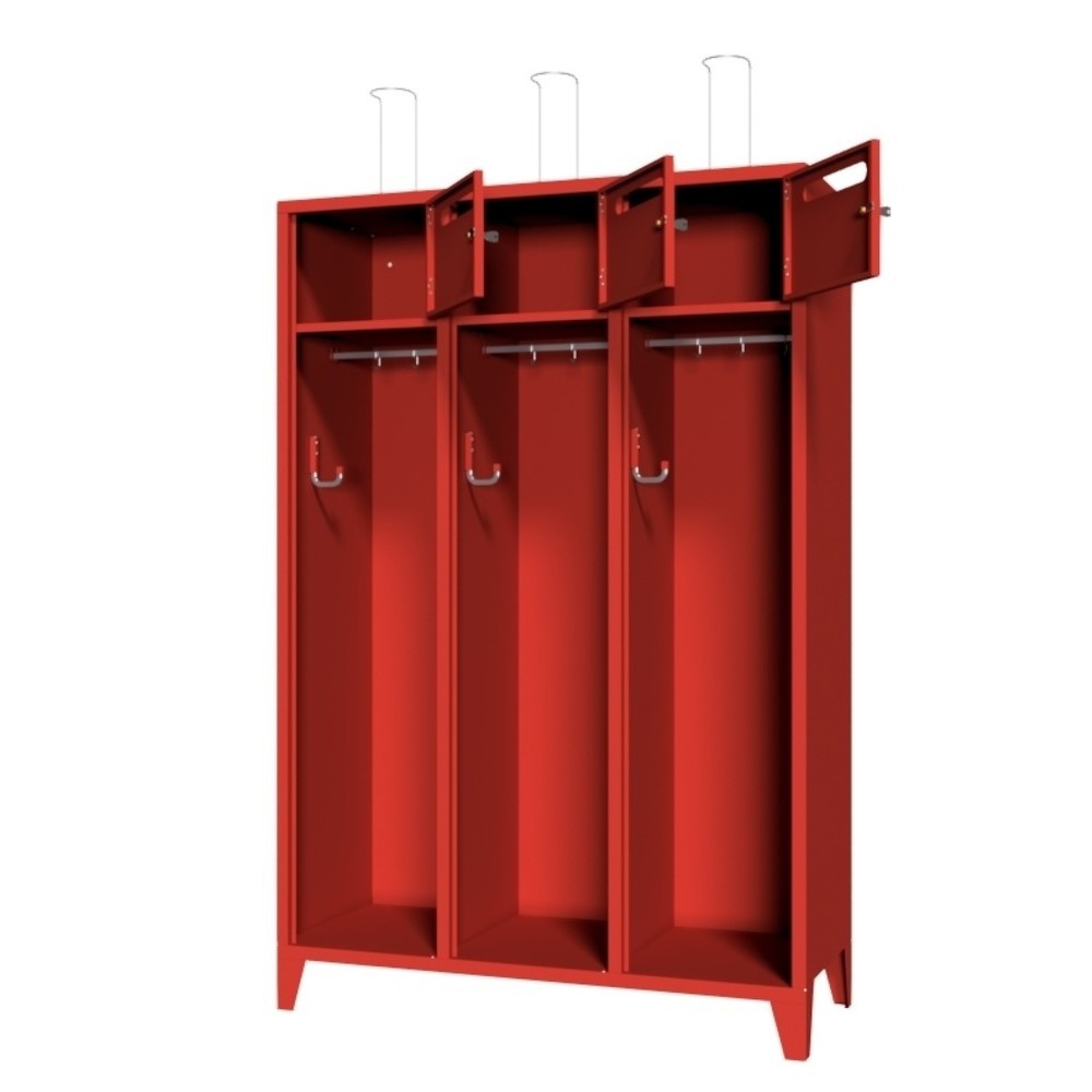 Produktabbildung Nr. 3: PAVOY Feuerwehrschrank mit Edelstahl-Helmhalter, Füsse, 3tlg., AB 400, Schliessfachtüren mit Einwurfschlitz und Zylinderschloss