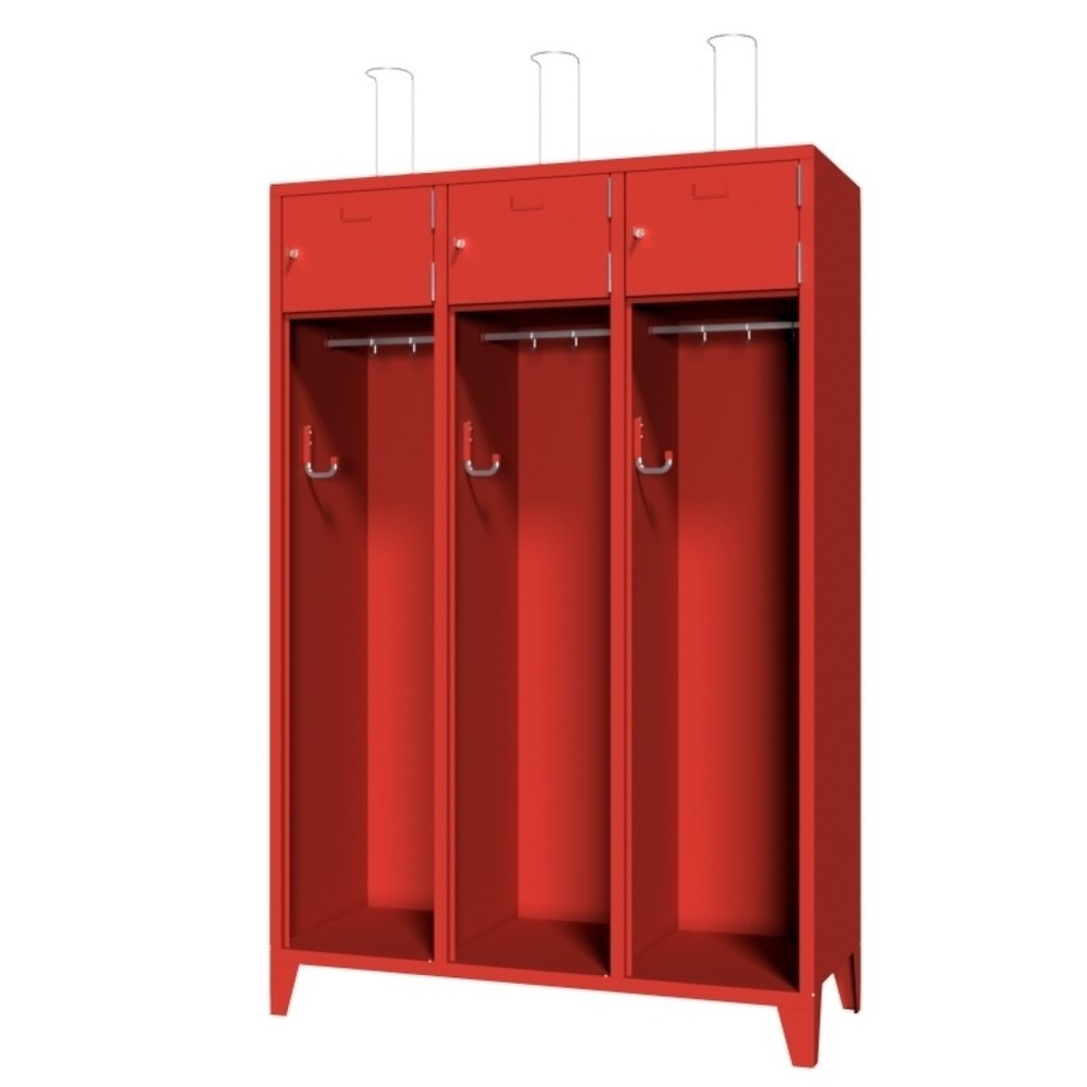 Produktabbildung Nr. 1: PAVOY Feuerwehrschrank mit Edelstahl-Helmhalter, Füsse, 3tlg., AB 400, Schliessfachtüren mit Etikettenrahmen und Zylinderschloss