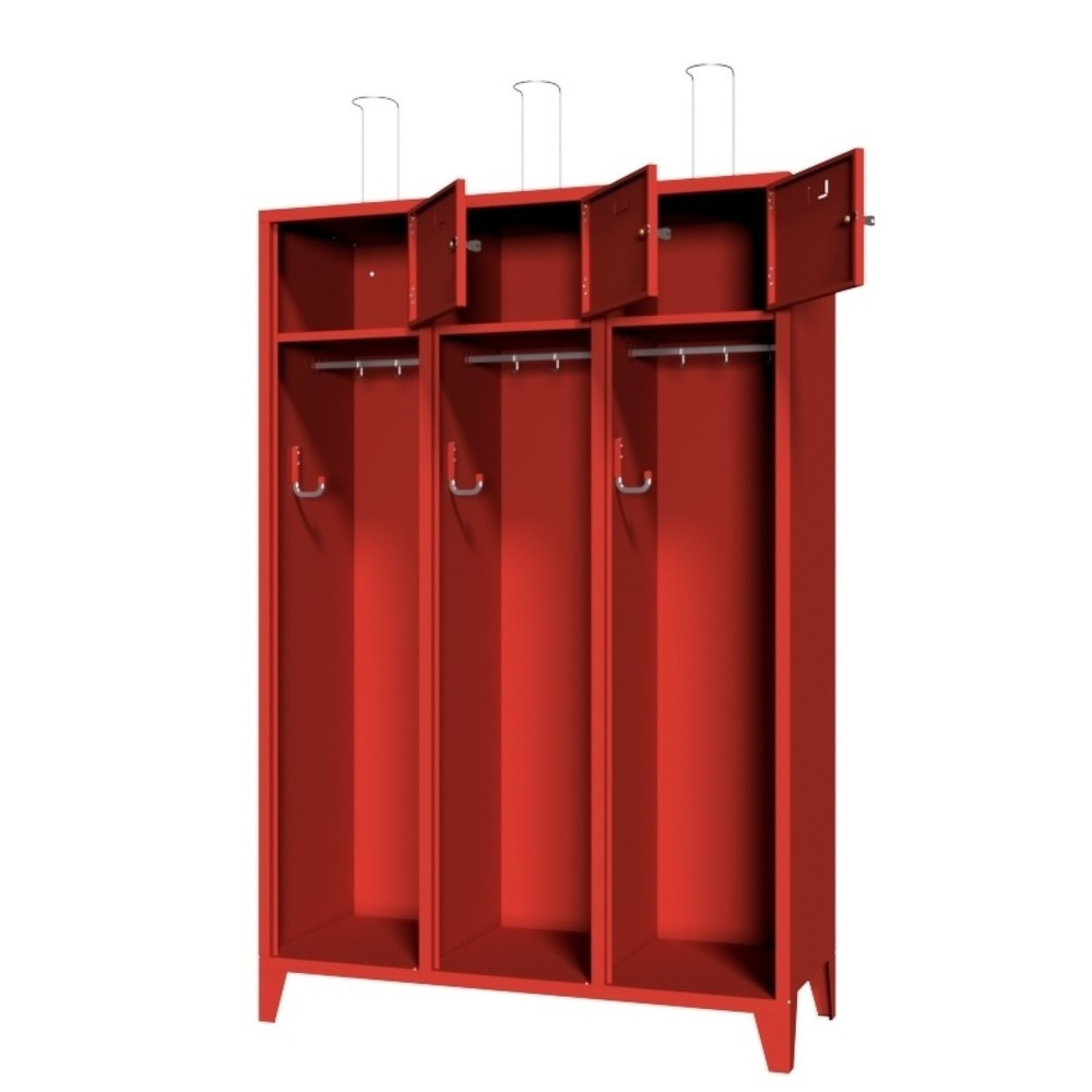Produktabbildung Nr. 2: PAVOY Feuerwehrschrank mit Edelstahl-Helmhalter, Füsse, 3tlg., AB 400, Schliessfachtüren mit Etikettenrahmen und Zylinderschloss