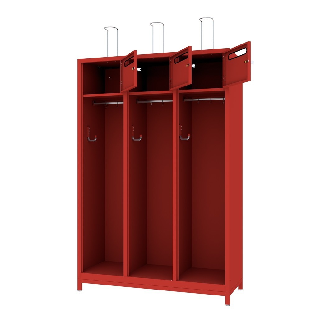 Produktabbildung Nr. 2: PAVOY Feuerwehrschrank mit Edelstahl-Helmhalter, Untergestell, 3tlg., AB 400, Schliessfachtüren mit Einwurfschlitz und Zylinderschloss