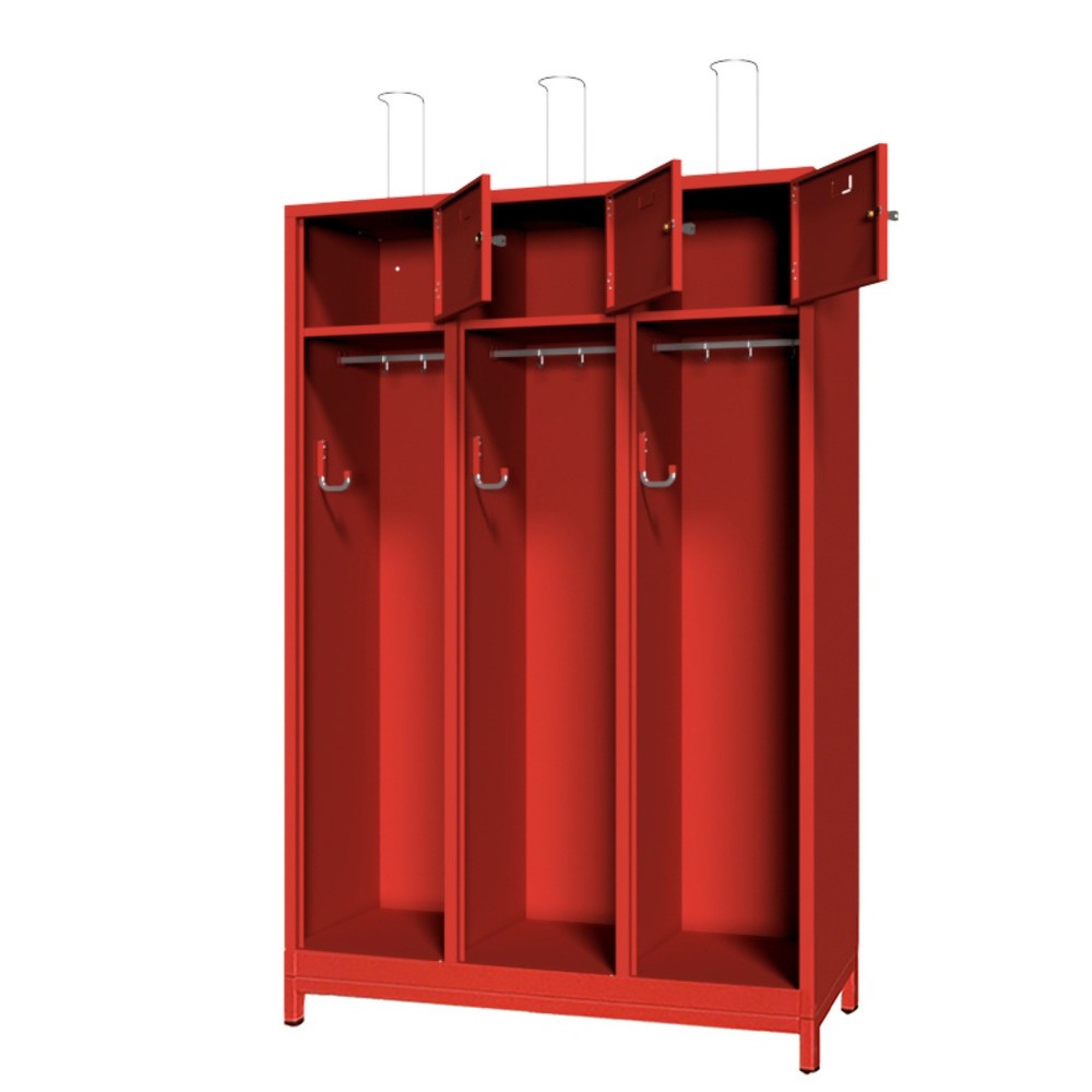 Produktabbildung Nr. 2: PAVOY Feuerwehrschrank mit Edelstahl-Helmhalter, Untergestell, 3tlg., AB 400, Schliessfachtüren mit Etikettenrahmen und Zylinderschloss